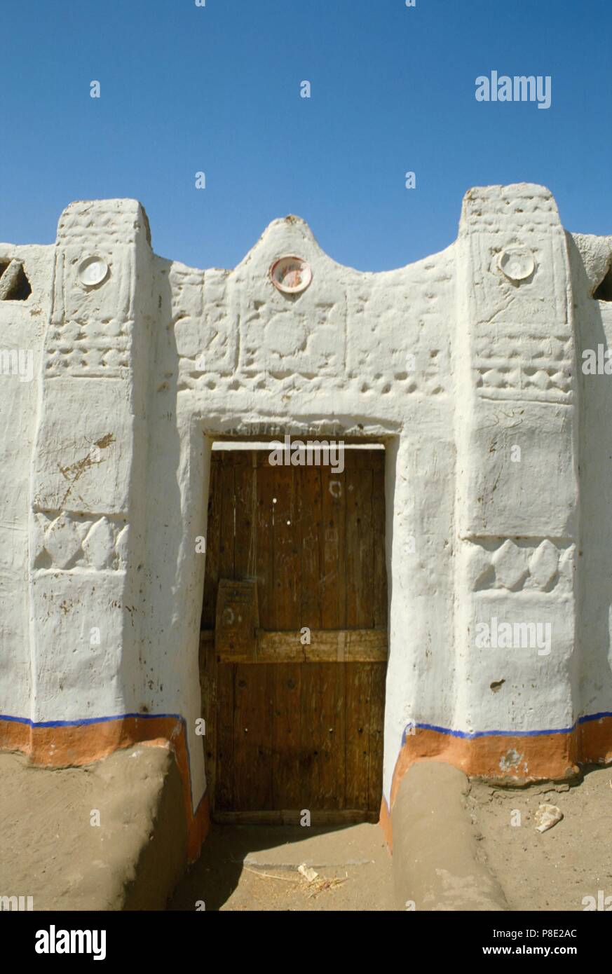 Northern Sudan, decorated door of  typical house in a Nubian village in the Tombos zone, near the Nile river Stock Photo