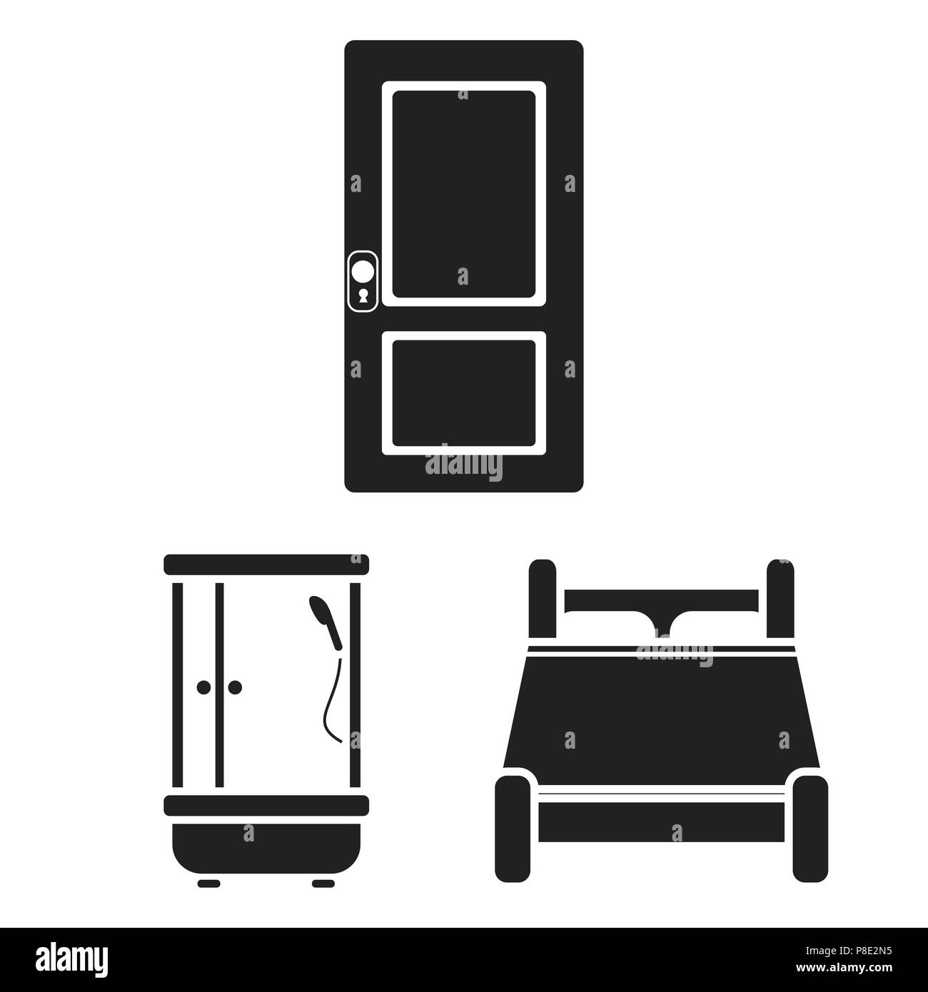 Furniture and interior black icons in set collection for design.Home ...