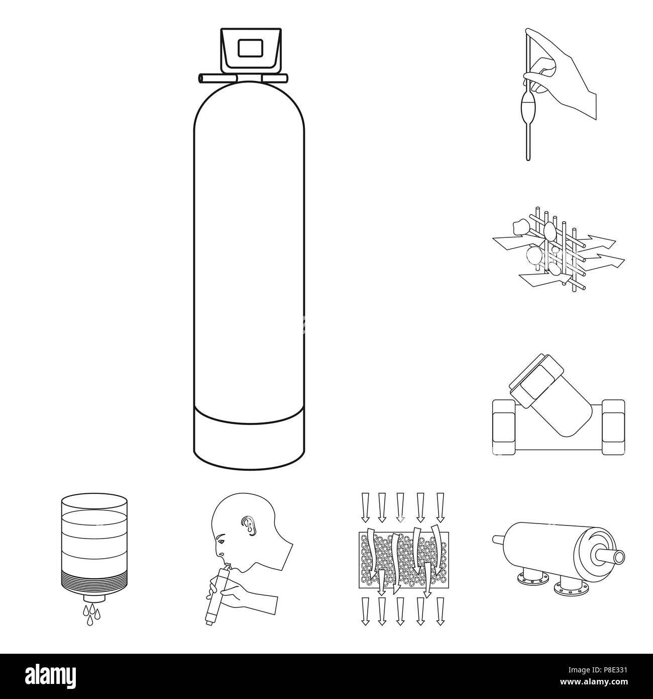 Water filtration system outline icons in set collection for design. Cleaning equipment vector symbol stock  illustration. Stock Vector