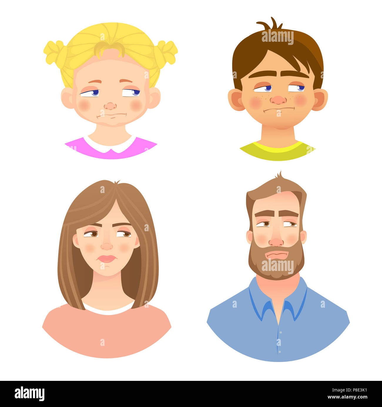 Emotions of human face. Set of avatars with different emotions. Illustration Stock Photo