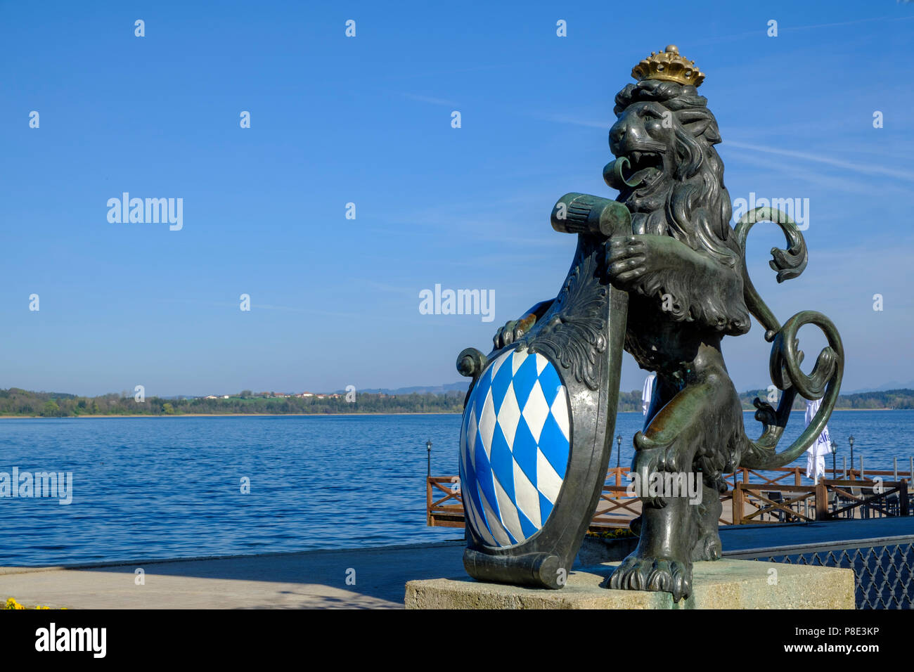 Bavarian Lion, at the lake house, at Waginger See, Waging, Rupertiwinkel, Chiemgau, Upper Bavaria, Bavaria, Germany Stock Photo