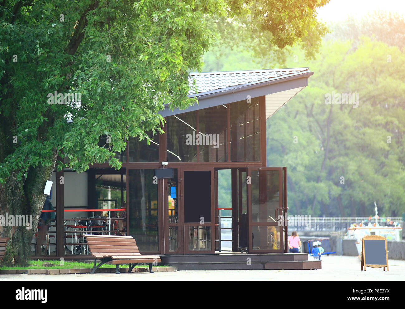 cozy cafe in the center of the city Park Stock Photo