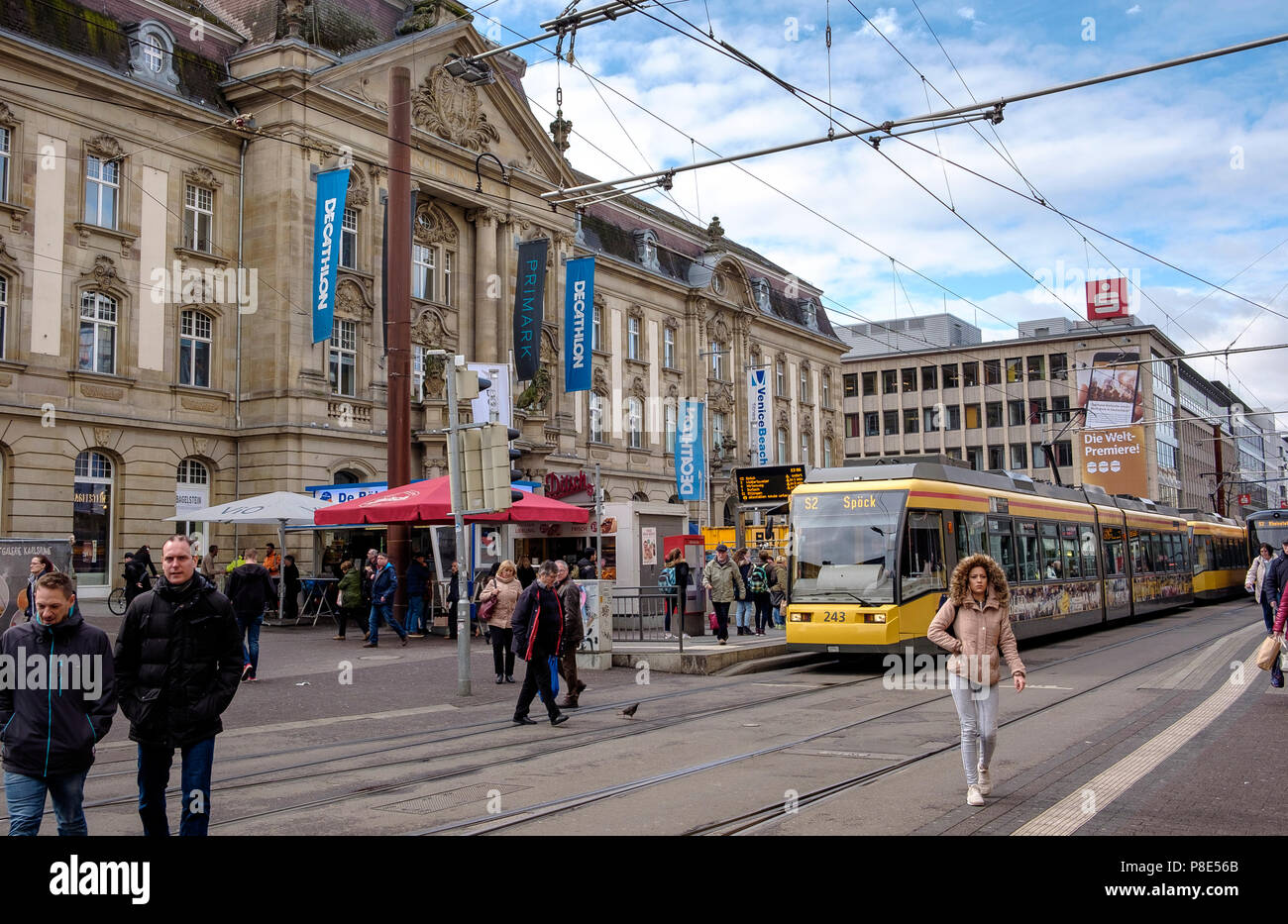 Europaplatz In Karlsruhe With What Was A Grand Public Building Now Taken Over By Retail Outlets Baden Wurttemberg Germany Stock Photo Alamy