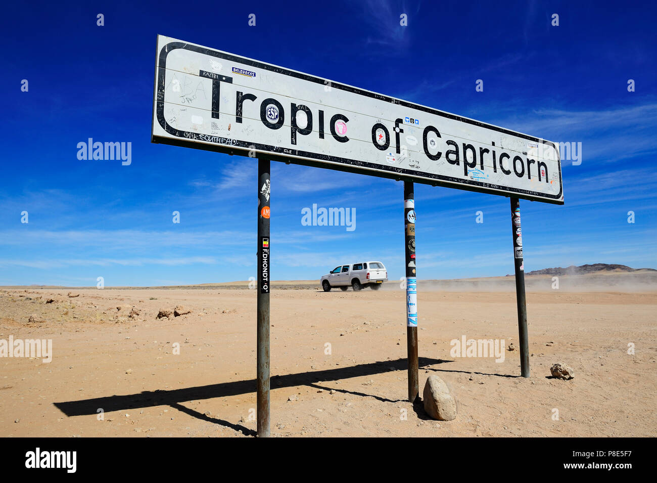 4 wheel drive jeep at the Tropic of Capricorn, Namibia Stock Photo