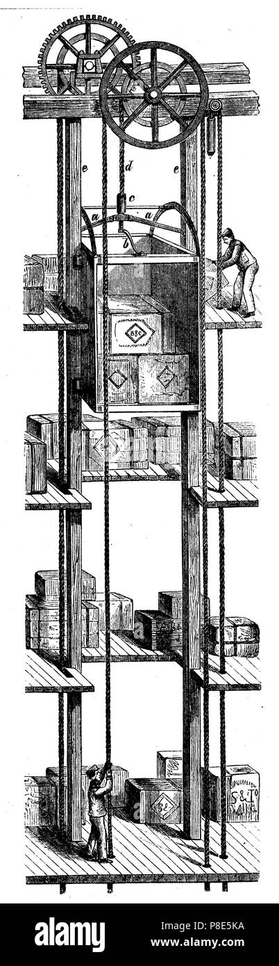 Elevator. Patent. System Bunnett,   1882 Stock Photo