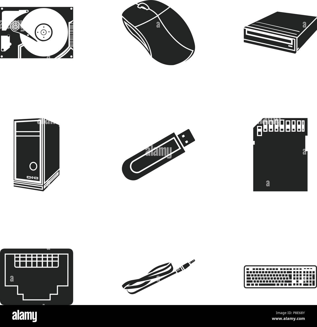 Personal computer set icons in black style. Big collection of personal ...
