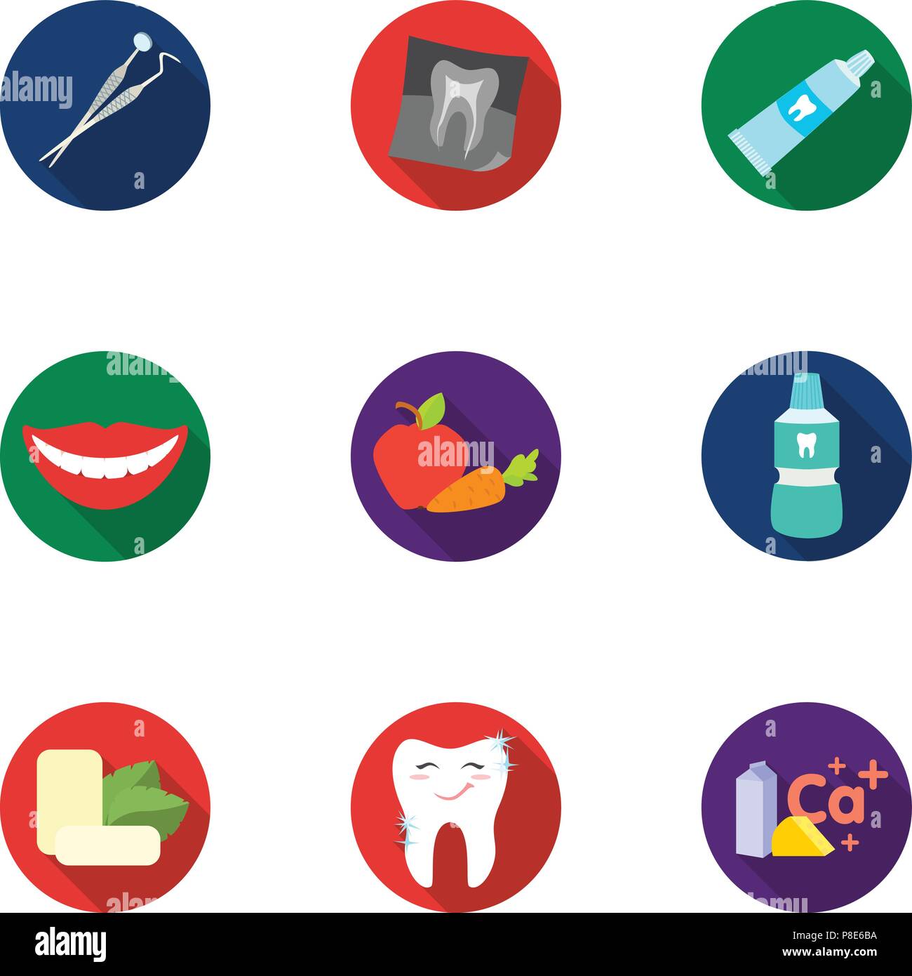 Dental care set icons in flat design. Big collection of dental care ...