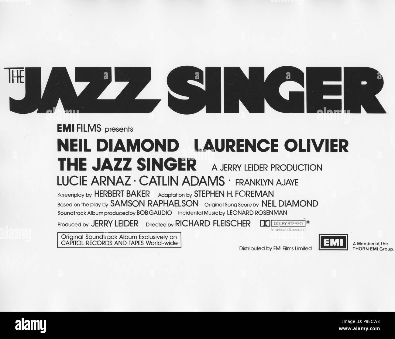 The Jazz Singer (1980) Film Poster     Date: 1980 Stock Photo