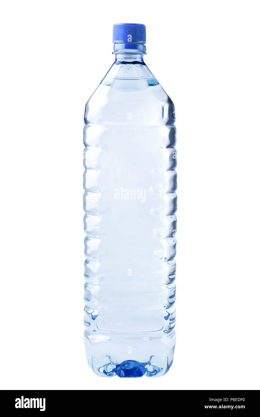 bottle transparent plastic, clipping path, disposable container on white background isolated Stock Photo