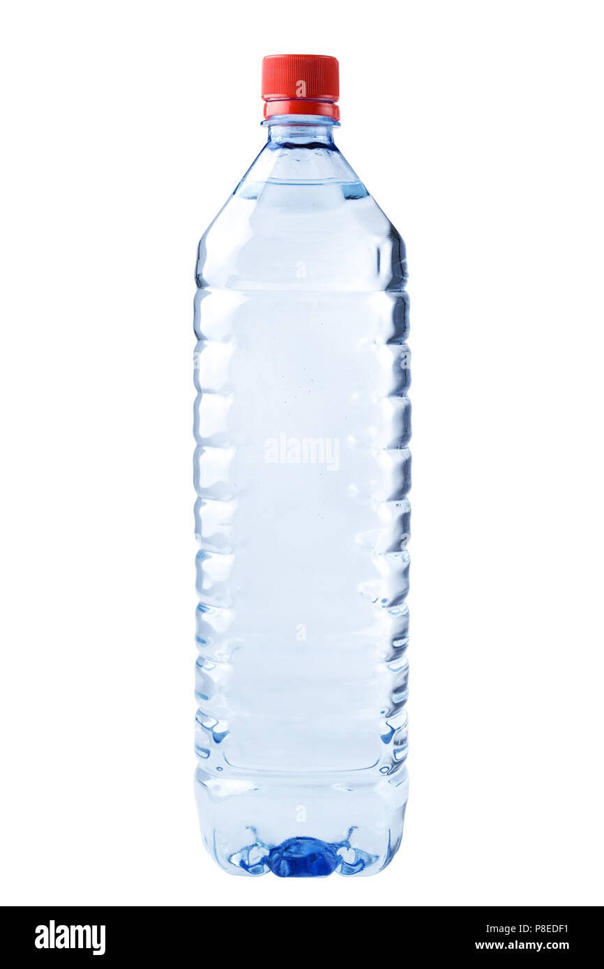 bottle transparent plastic, clipping path, disposable container on white background isolated Stock Photo