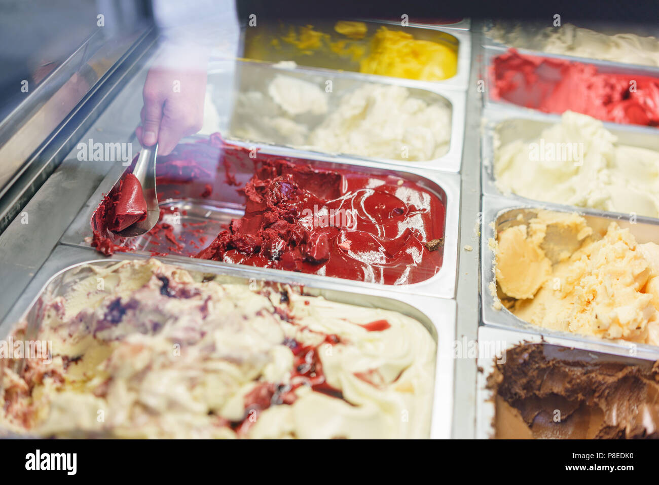 Flavors various ice cream in Rome, Italy. Italian gelateria. Assortment