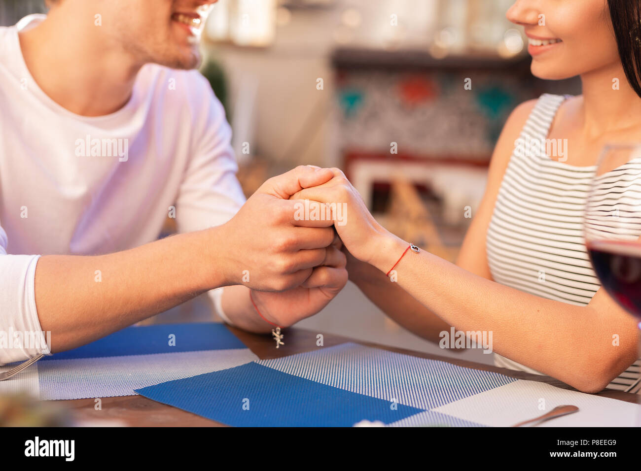 Contended man asking his woman being his wife forever Stock Photo