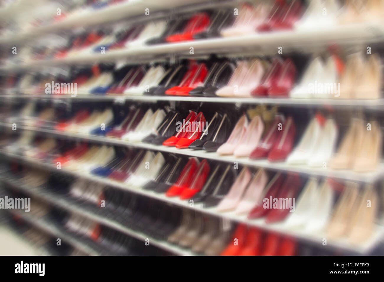 blur, showcase with shoes, store background Stock Photo Alamy
