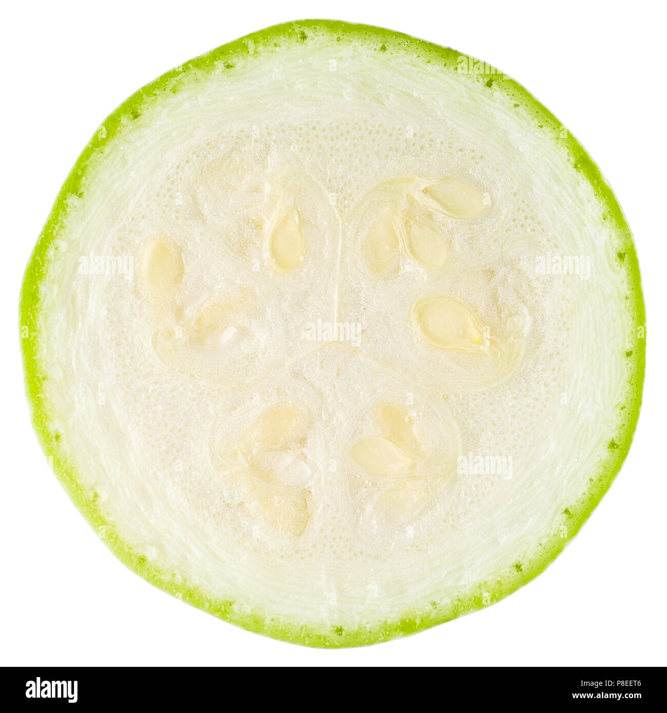 Zucchini fresh raw slice, clipping path, isolated on white background Stock Photo