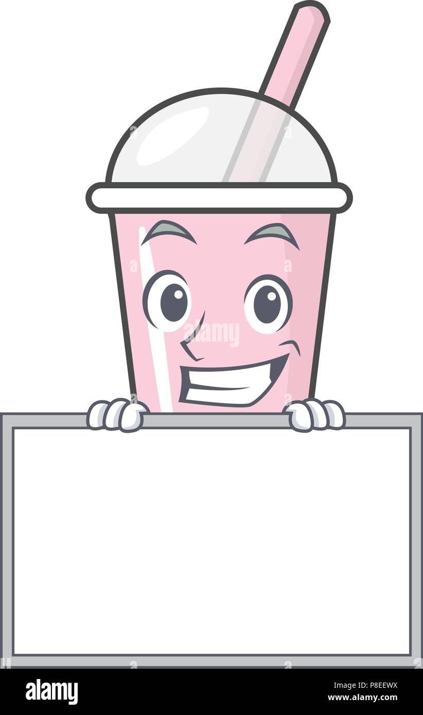 Grinning with board raspberry bubble tea character cartoon Stock Vector