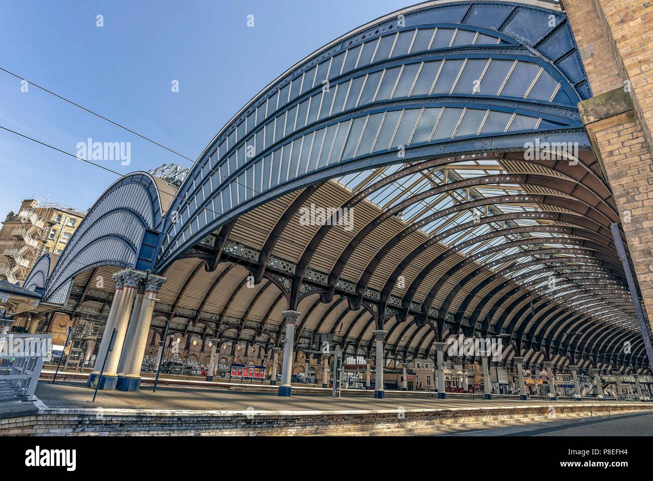 Angled view of the elaboate 19th Century canopies arching over the ...
