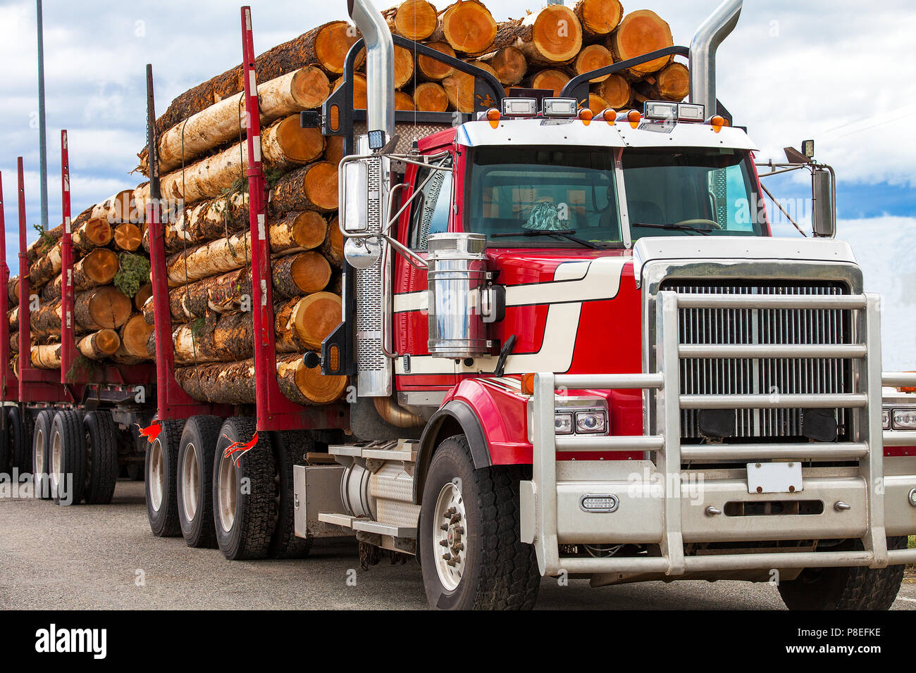 Heavy loaded timber transport truck in British Columbia Canada Stock Photo  - Alamy