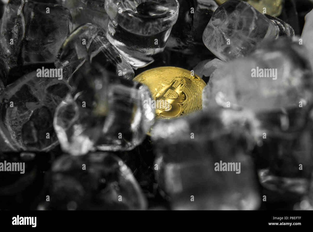 Gold bitcoin on ice background. The concept of the exchange in winter.  Freeze. Blockchain mining. Digital money and virtual cryptocurrency  concept. Iinvestment. Bussiness, commercial Stock Photo - Alamy