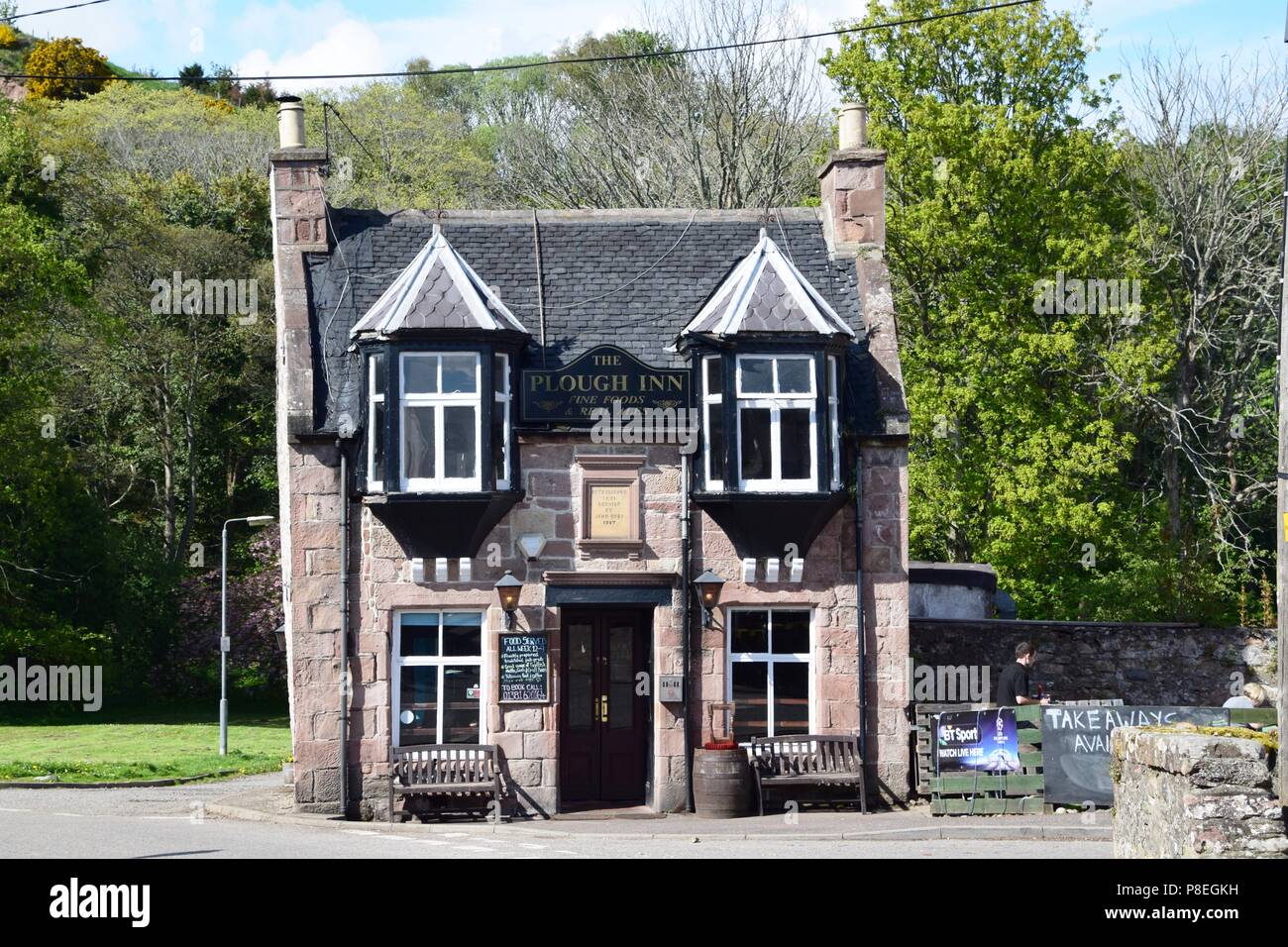 Plough Inn, Rosemarkie, country pub with crooked gable end. Stock Photo