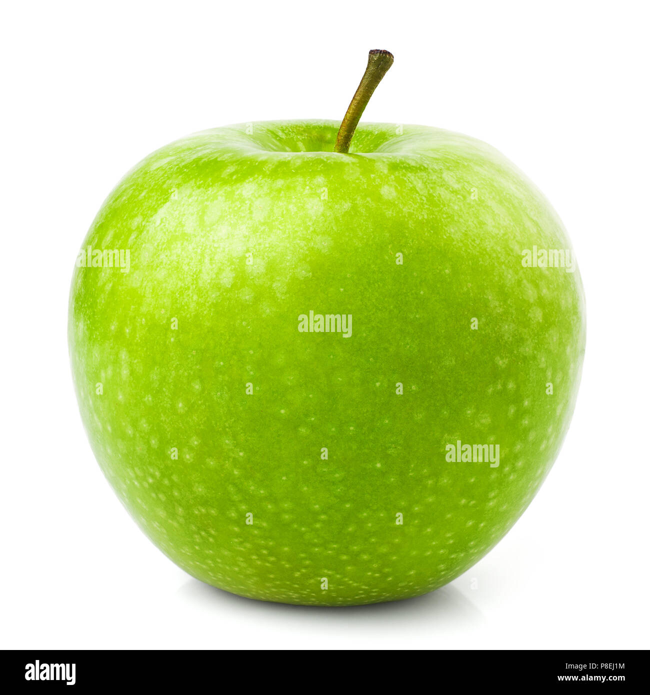 Green juicy shiny apple on white background, isolated, high qual Stock Photo