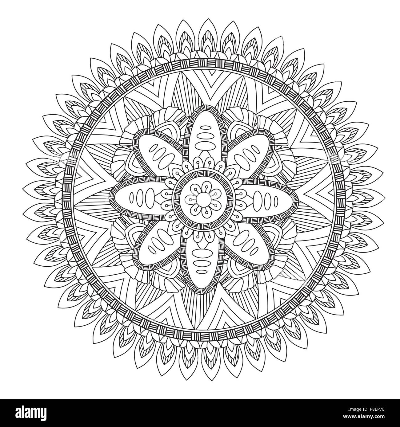 Flower Mandala vector illustration. Oriental pattern, vintage decorative elements. Islam, Arabic, Indian, moroccan, turkish ottoman motifs Coloring page Stock Vector