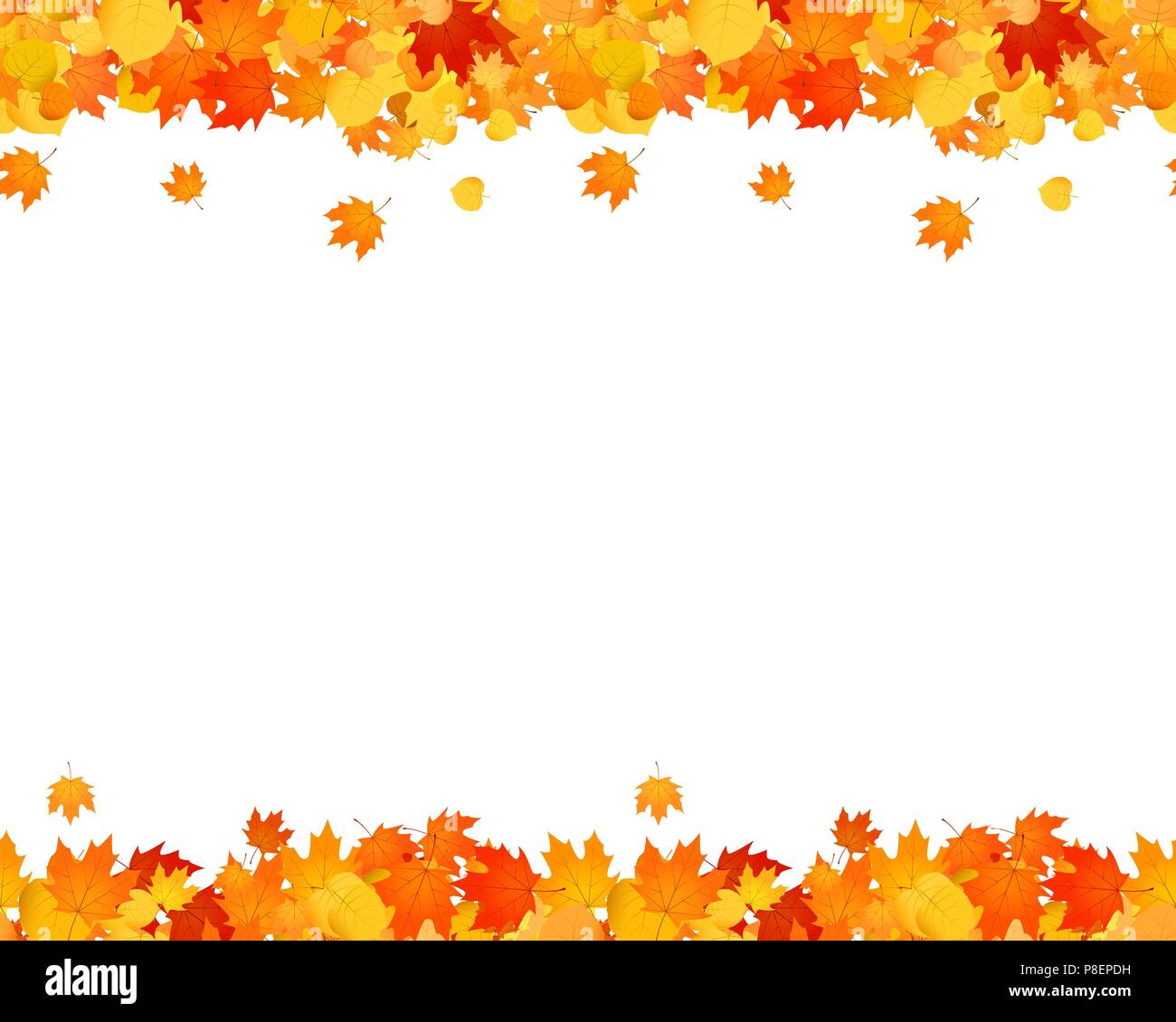 Set of autumn seamless footer and header for websites, ad, decoration. Falling leaves illustration. Stock Vector