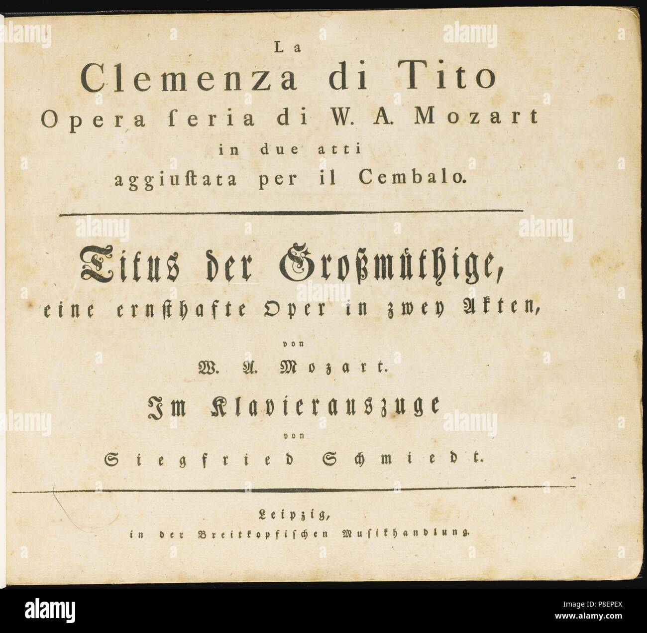 La clemenza di Tito. The first edition of the vocal score. Museum: PRIVATE COLLECTION. Stock Photo