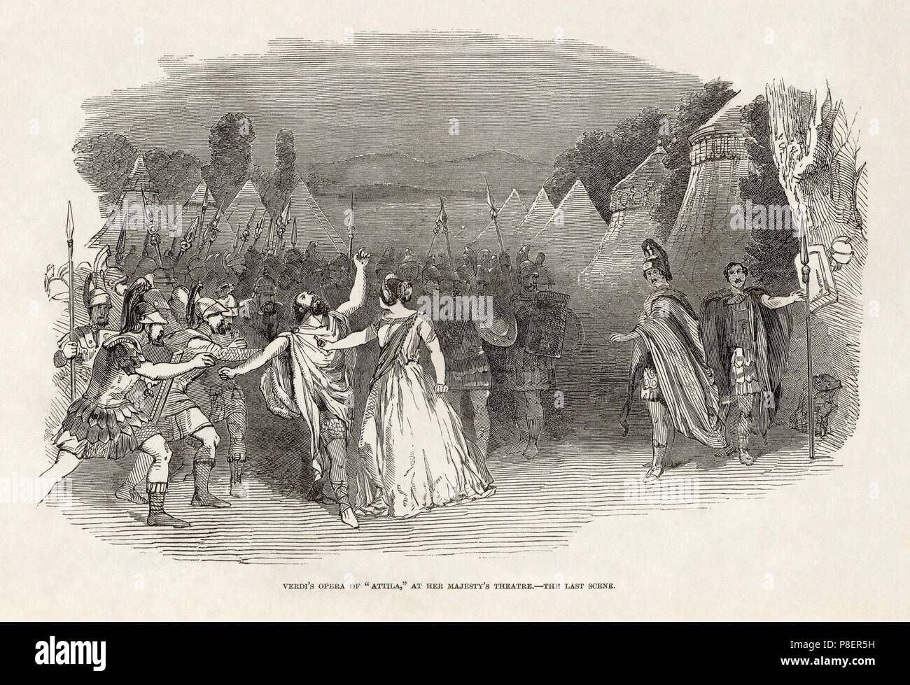 Opera Attila by Giuseppe Verdi at Her Majesty's Theatre, London. From The Illustrated London News of April 15, 1848. Museum: PRIVATE COLLECTION. Stock Photo
