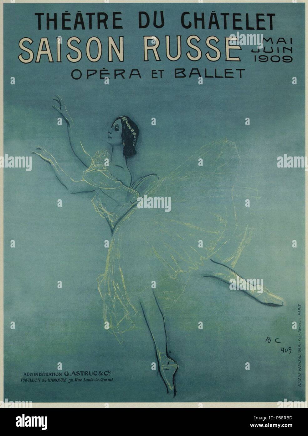 Advertising Poster for the Ballet dancer Anna Pavlova in the ballet Les sylphides by F. Chopin. Museum: Russian State Library, Moscow. Stock Photo