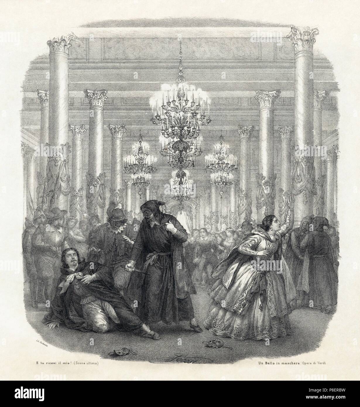 Frontispiece of the vocal score of opera Un Ballo in maschera by Giuseppe Verdi. Museum: PRIVATE COLLECTION. Stock Photo