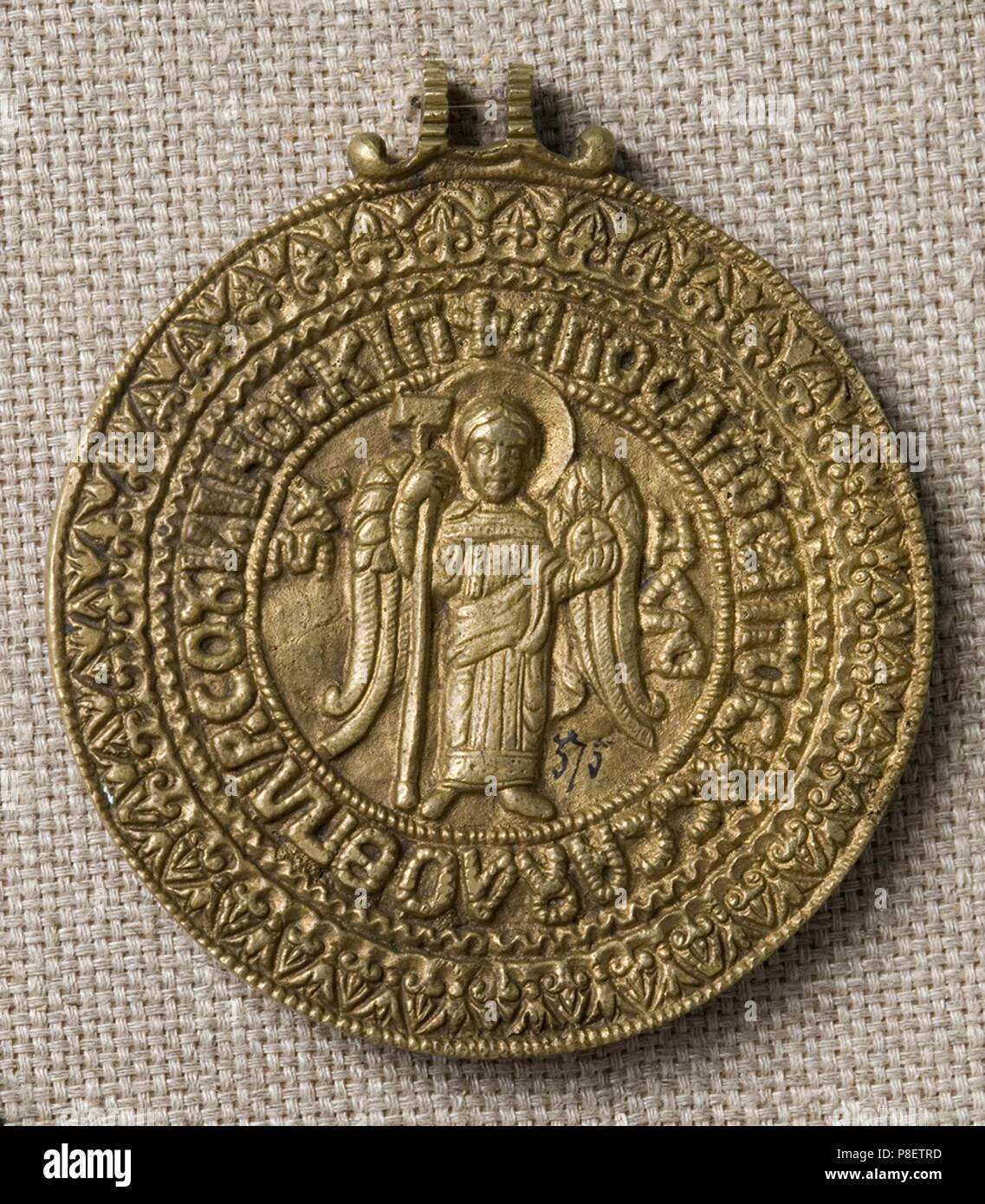 Amulet 'Chernihiv Grivna' of Prince Vladimir II Monomakh (Obverse: Archangel Michael. Reverse: Gorgon). Museum: State History Museum, Moscow. Stock Photo