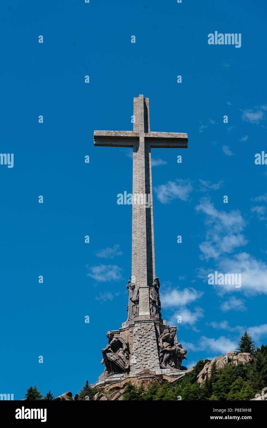 San Lorenzo de El Escorial, Spain - July 7, 2018: Outdoor view of The Valle de los Caidos or Valley of the Fallen. It was erected in Guadarrama, to ho Stock Photo