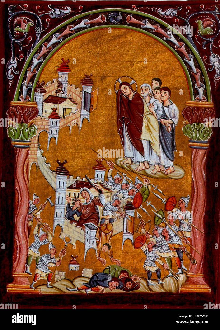 The First Crusade. The capture of Jerusalem (From the Gospels of Otto III). Museum: Bayerische Staatsbibliothek, Munich. Stock Photo