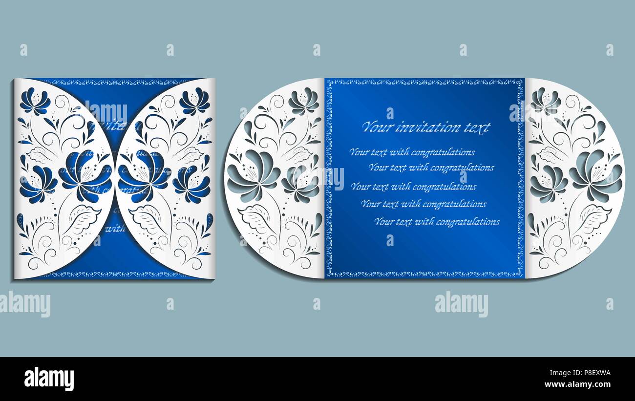 Russian drawing gzhel. Laser cutting. Greeting card with flowers ...