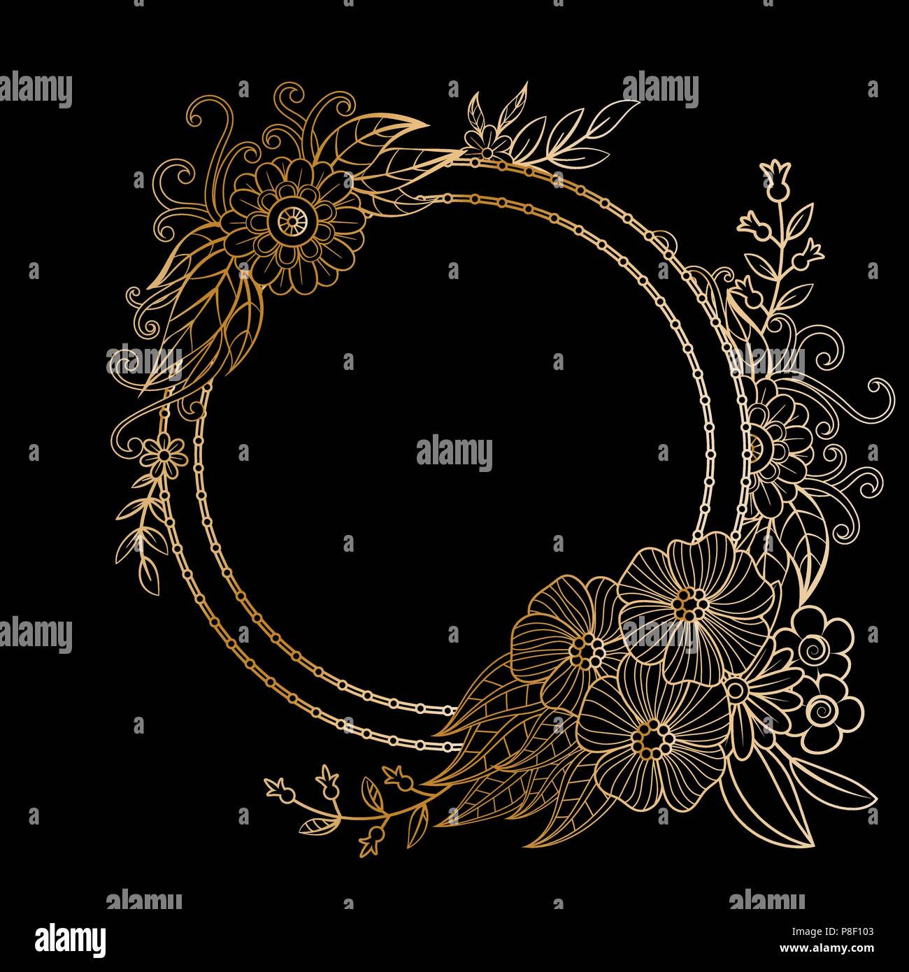 Golden Floral Frame Template Flowers And Plants Round Frame Design Element With Space For Your Text Vector Illustration Stock Vector Image Art Alamy