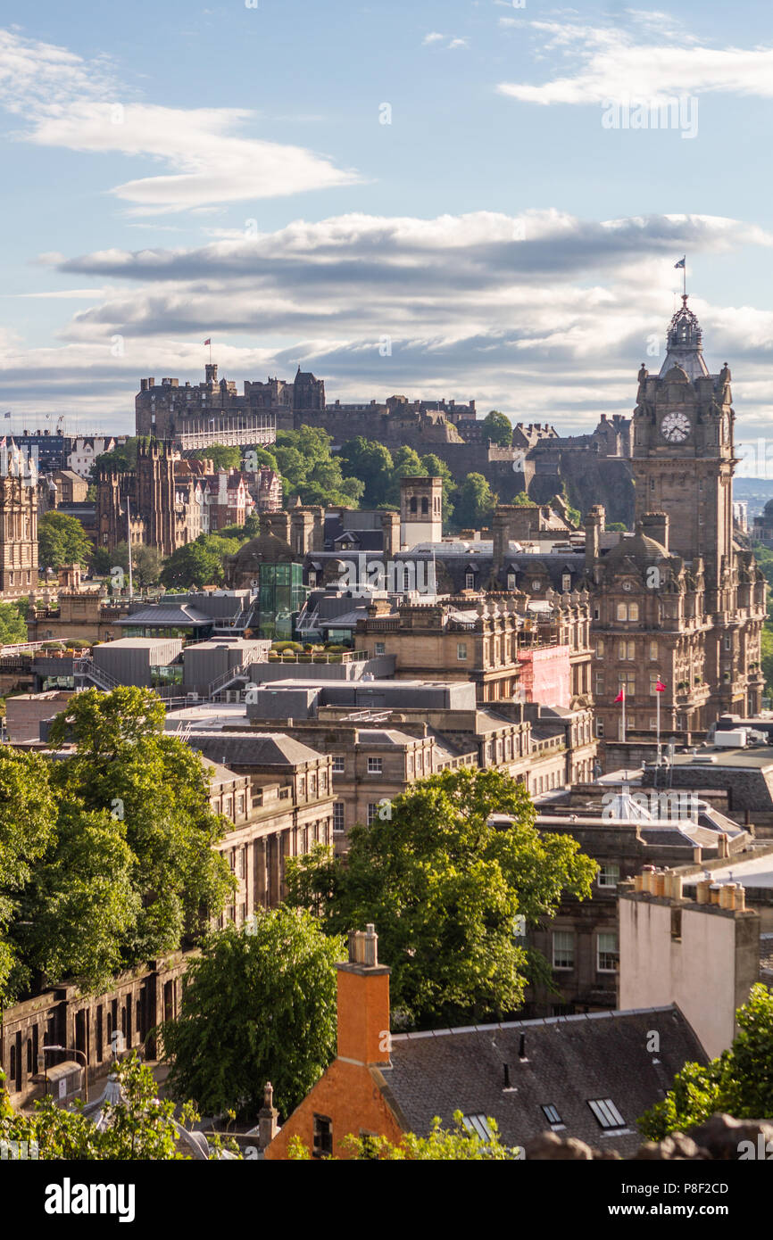 Early evening view over the Edinburgh Skyline in mid summer. Stock Photo