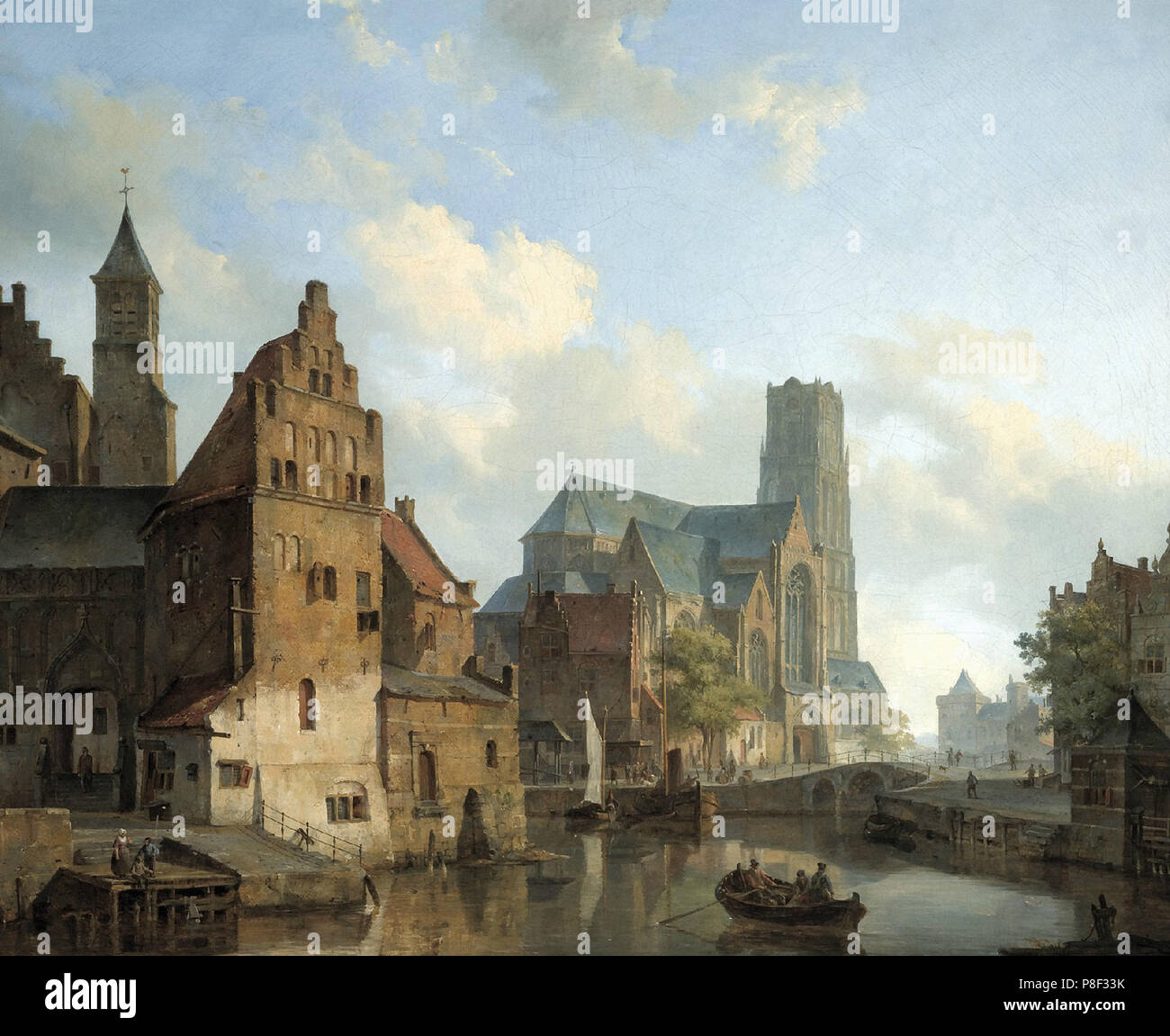 Springer  Cornelis - a View of the Delftse Vaart and St Laurens Church  Rotterdam Stock Photo