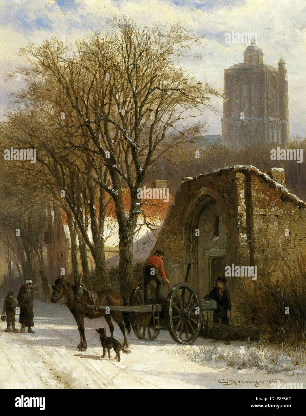 Springer Cornelis Brielle in Winter with a Figure Unloading a Cart