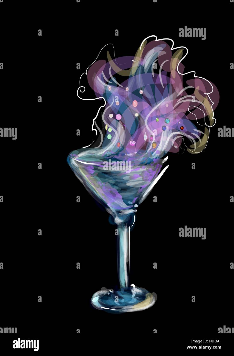 rainbow cocktail on black background with splash Stock Vector