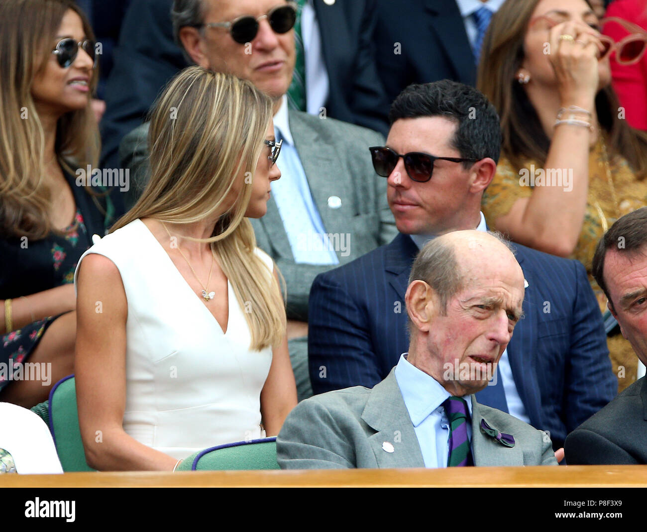 Rory McIlroy and Erica Stoll in the royal box on centre court on day nine  of the Wimbledon Championships at the All England Lawn Tennis and Croquet  Club, Wimbledon Stock Photo -