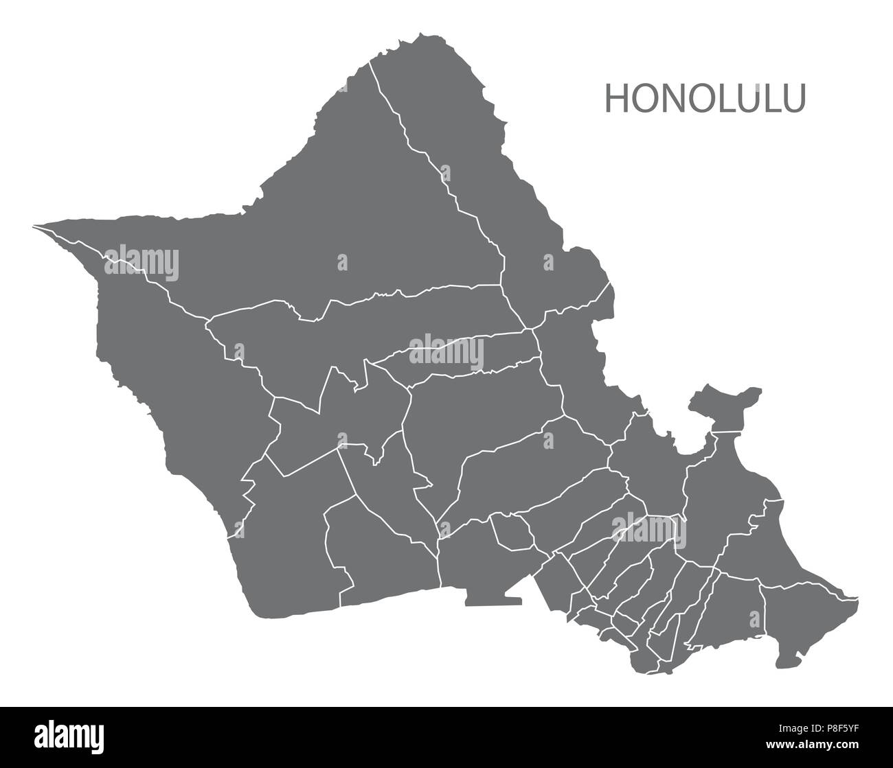 Honolulu Hawaii city map with neighborhoods grey illustration