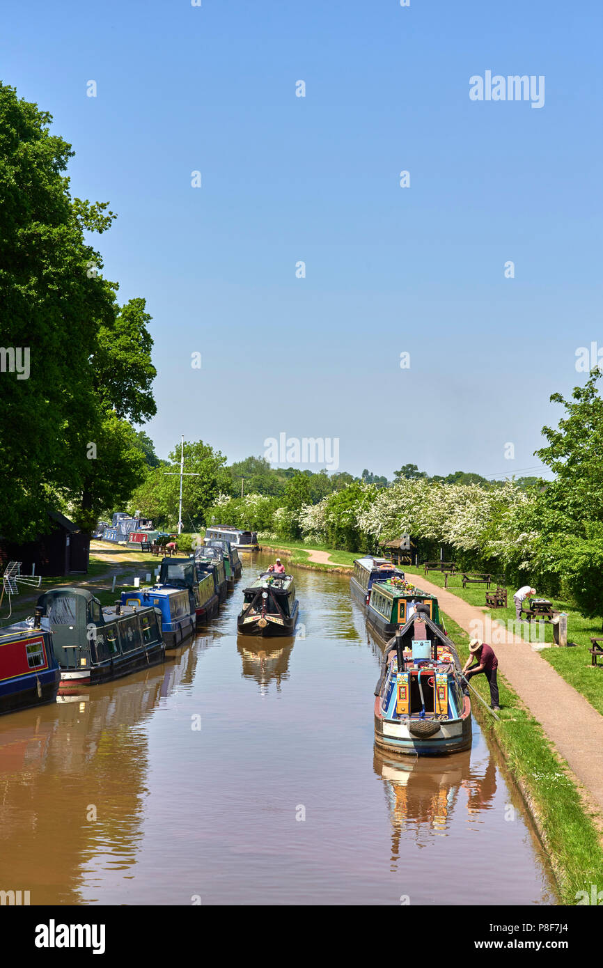 Shropshire Union canal viewed from the bridge at Nantwich marina Stock Photo