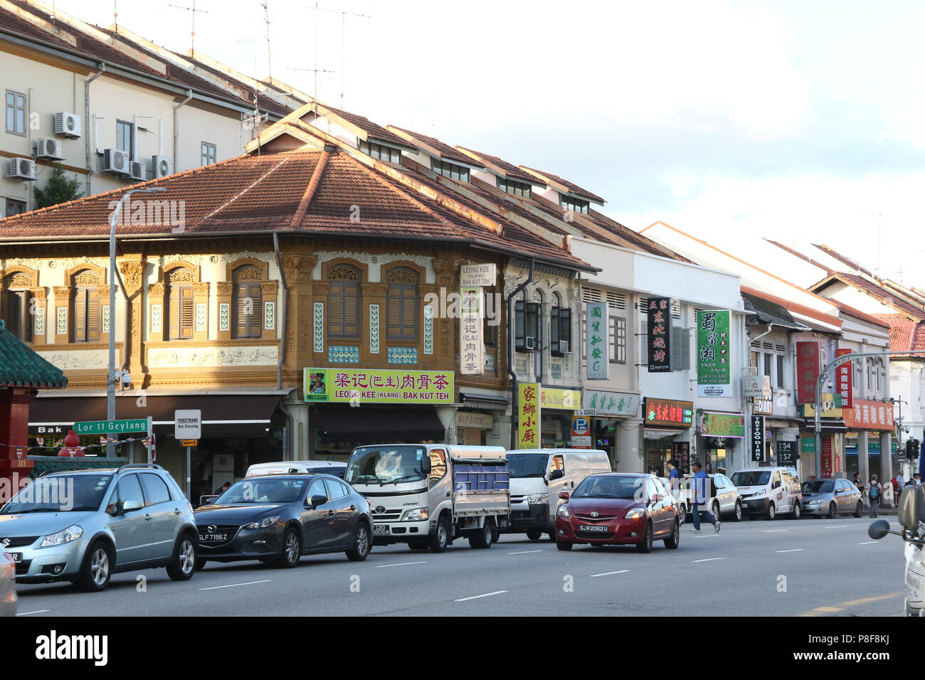 Buildings on Geylang Road, Geylang, Singapore. Stock Photo