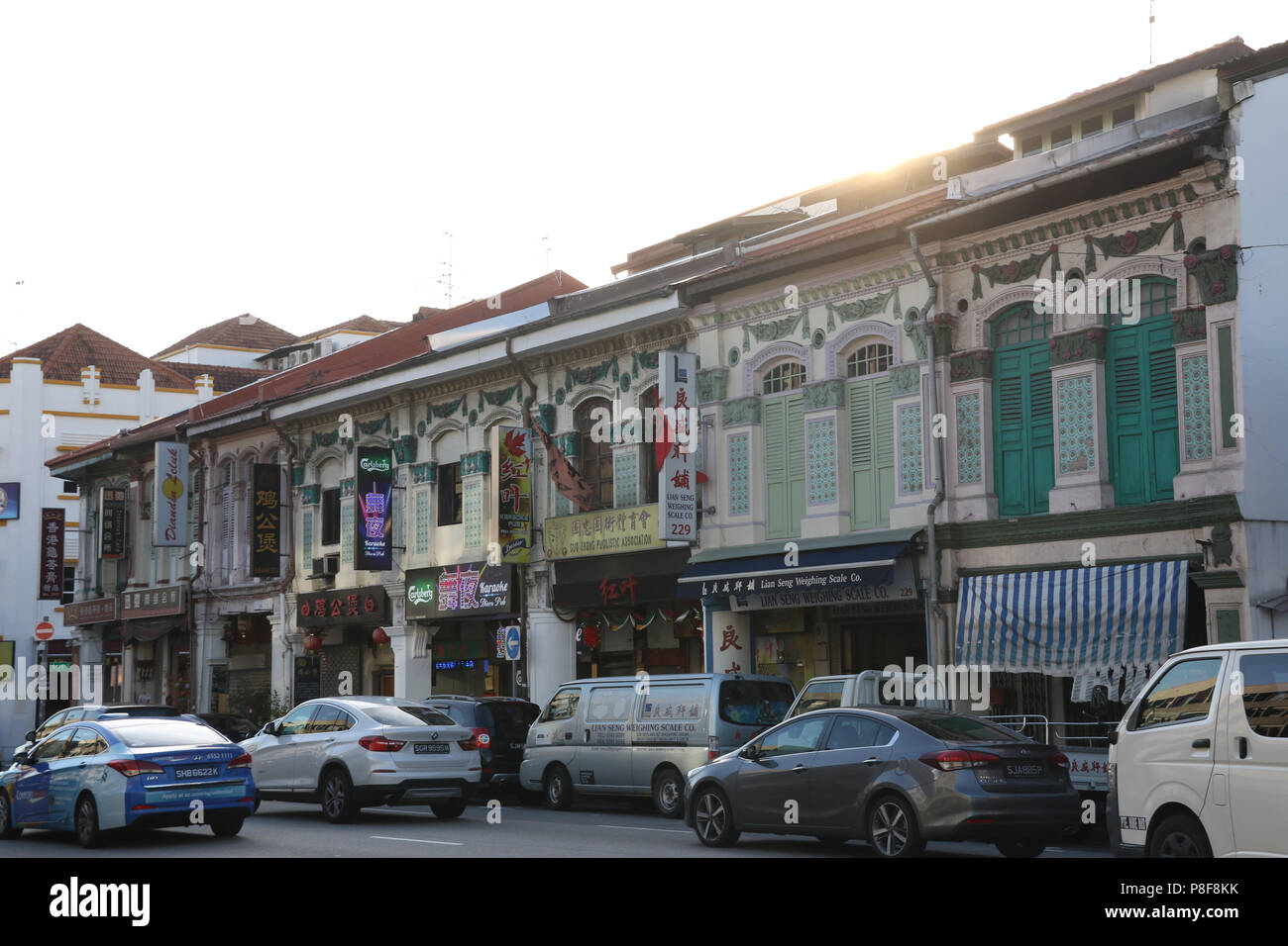 Buildings on Geylang Road, Geylang, Singapore. Stock Photo