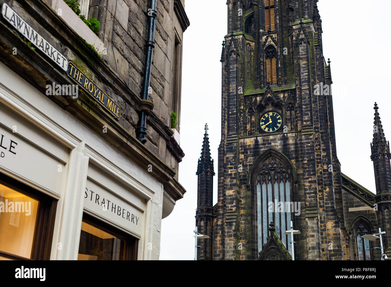 Edinburgh, United Kingdom - January 13, 2018: Street view of the Old Town and The Hub of Edinburgh in Scotland, United Kingdom. Stock Photo