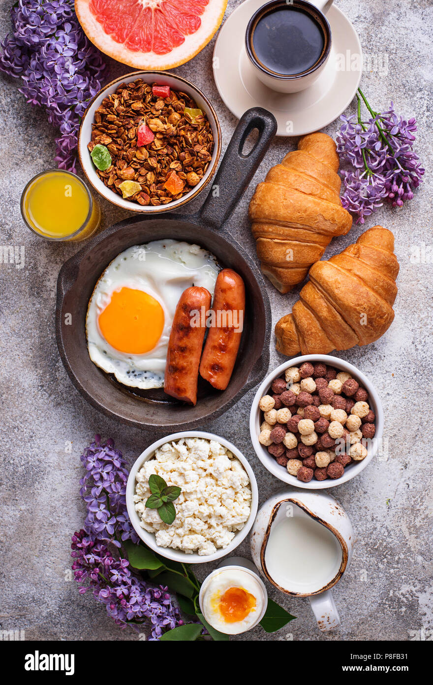 Set of various healthy breakfast Stock Photo - Alamy