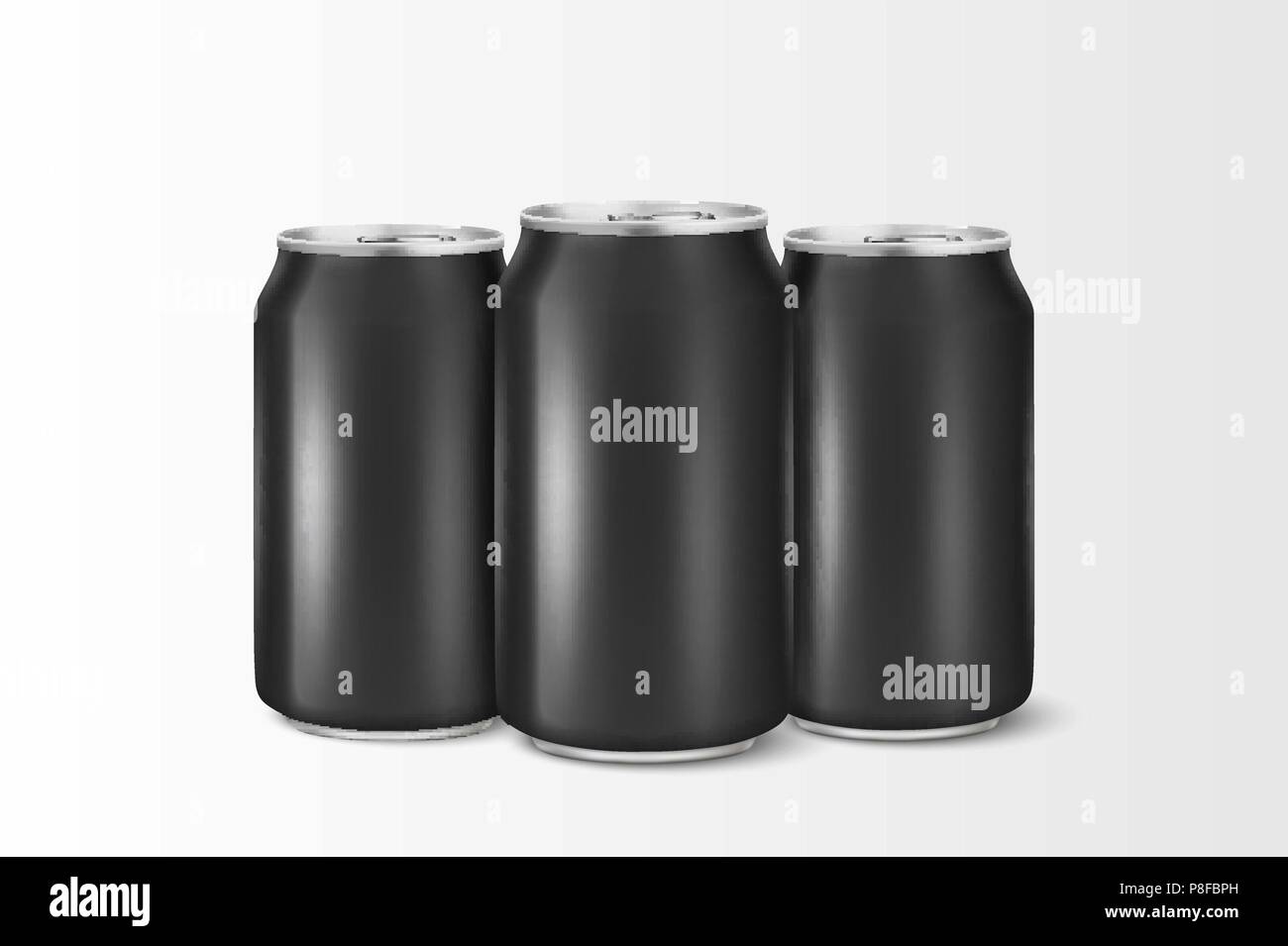 Download Three Vector Realistic 3d Empty Glossy Metal Black Aluminium Beer Pack Or Can Visual 330ml Can Be Used For Lager Alcohol Soft Drink Soda Fizzy Pop Lemonade Cola Energy Drink Juice Water