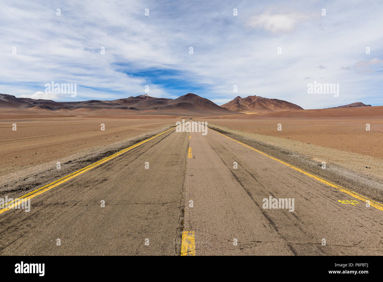 Road through Mountain landscape, San Pedro de Atacama, Antofagasta, Chile Stock Photo