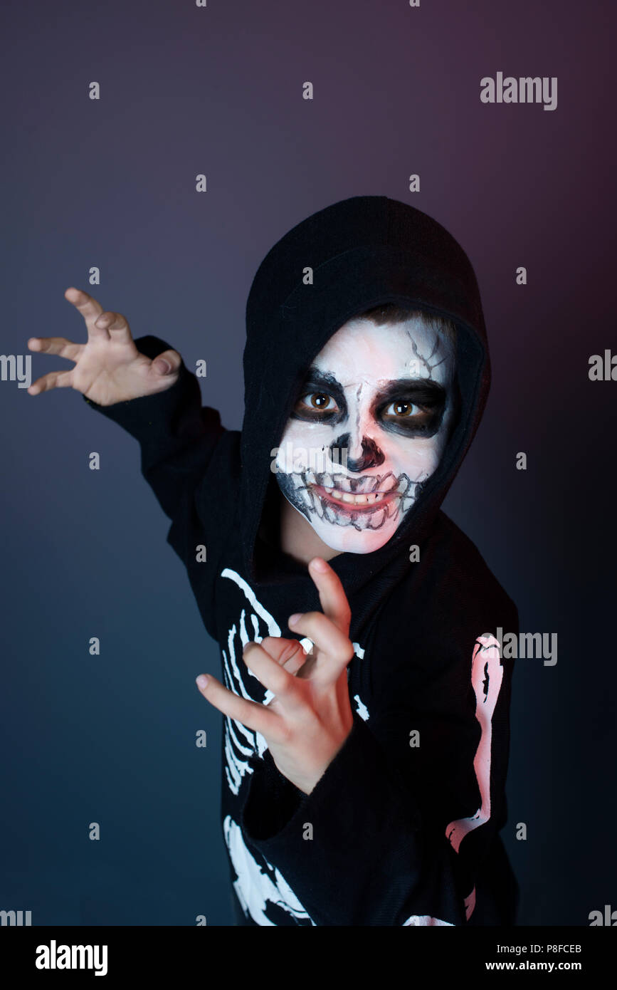 Portrait of a boy dressed up as a skeleton Stock Photo