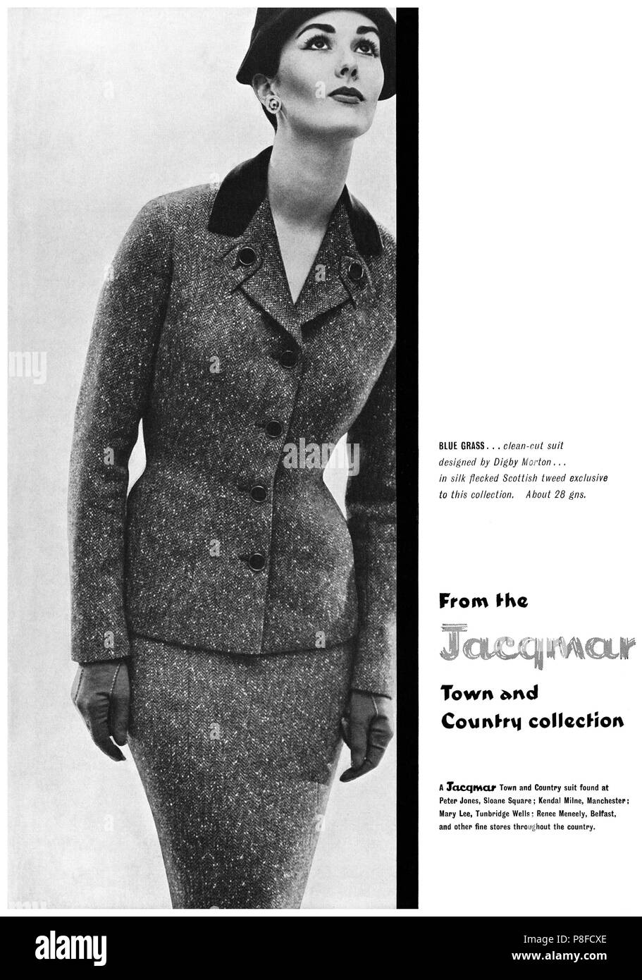 1956 British advertisement for Jacqmar fashions. Stock Photo